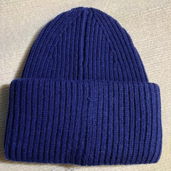 Acne Studios Wool Beanie with Face Patch (Navy/Pink) - Picture 4 of 5